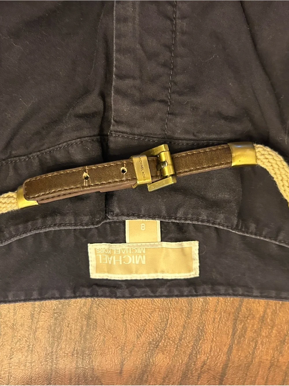 Michael Kors Dark Navy Flat Front Women’s Shorts with Rope Belt